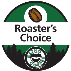 Roaster's Choice Icon with Blind Coffee logo and a coffee bean