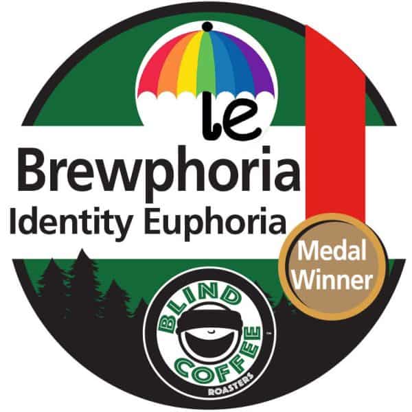 Brewphoria Icon with Blind Coffee logo and the Identity Euphoria logo and a medal