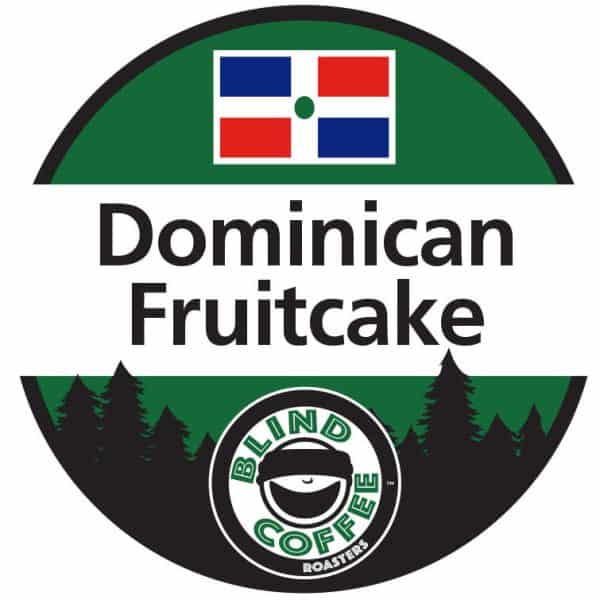 Dominican Fruitcake Icon with Blind Coffee logo and Dominican flag