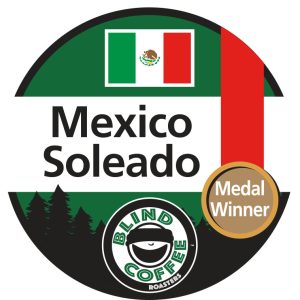 Soleado Icon with Blind Coffee logo and Mexican flag and a medal