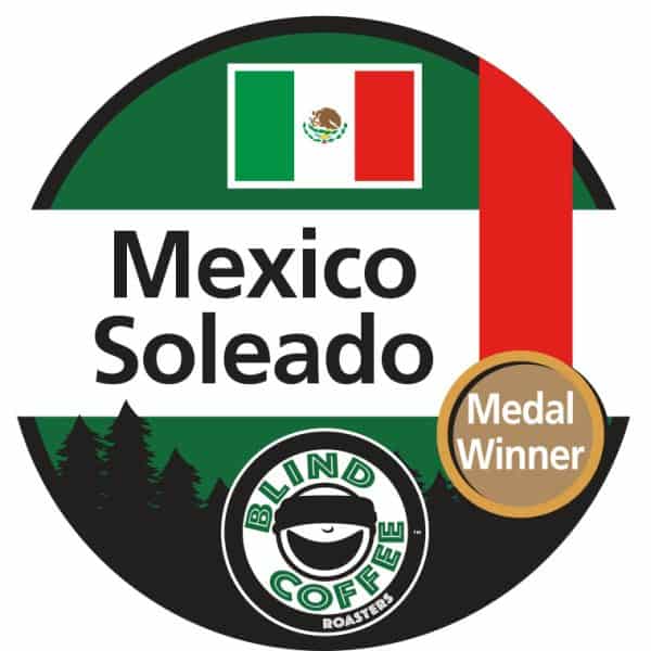 Soleado Icon with Blind Coffee logo and Mexican flag and a medal