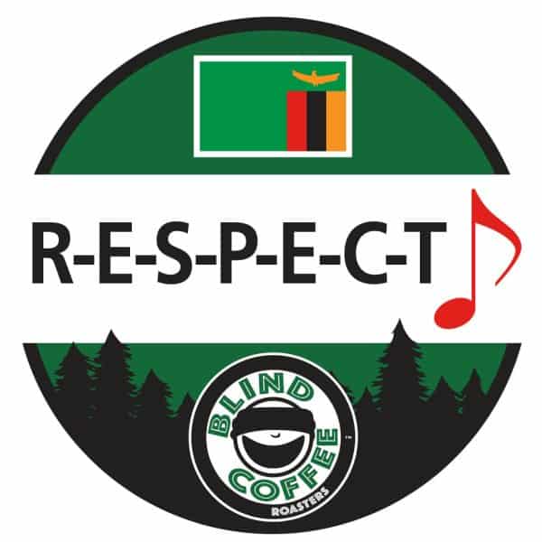 RESPECT Icon with Blind Coffee logo, music note, and Zambian flag