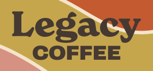 Legacy Coffee's logo feature its name in front of a groovy background with wavy lines.