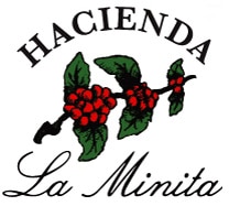 Logo for Hacienda La Minita showing the name in script with a coffee shrub branch and berries in the center