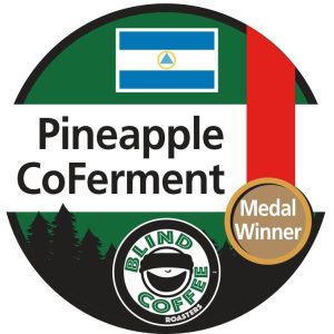 Pineapple CoFerment Icon with Blind Coffee logo and Nicaraguan flag and medal